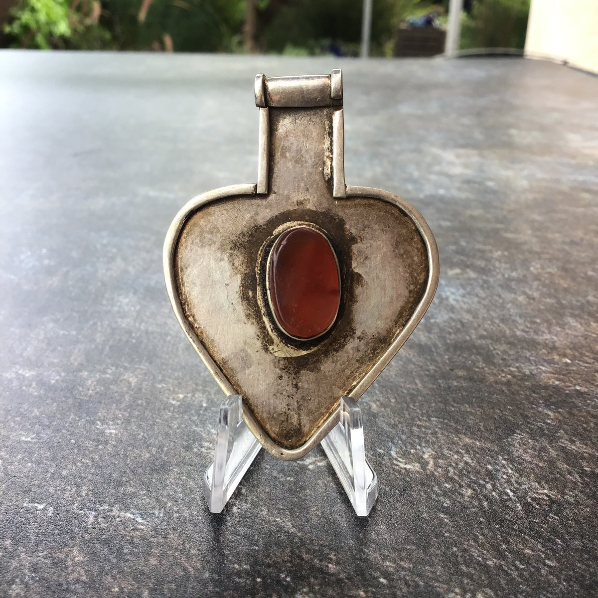 Traditional Turkmen Silver Asyk Pendant with Carnelian Setting - Rita Okrent Collection (P983)