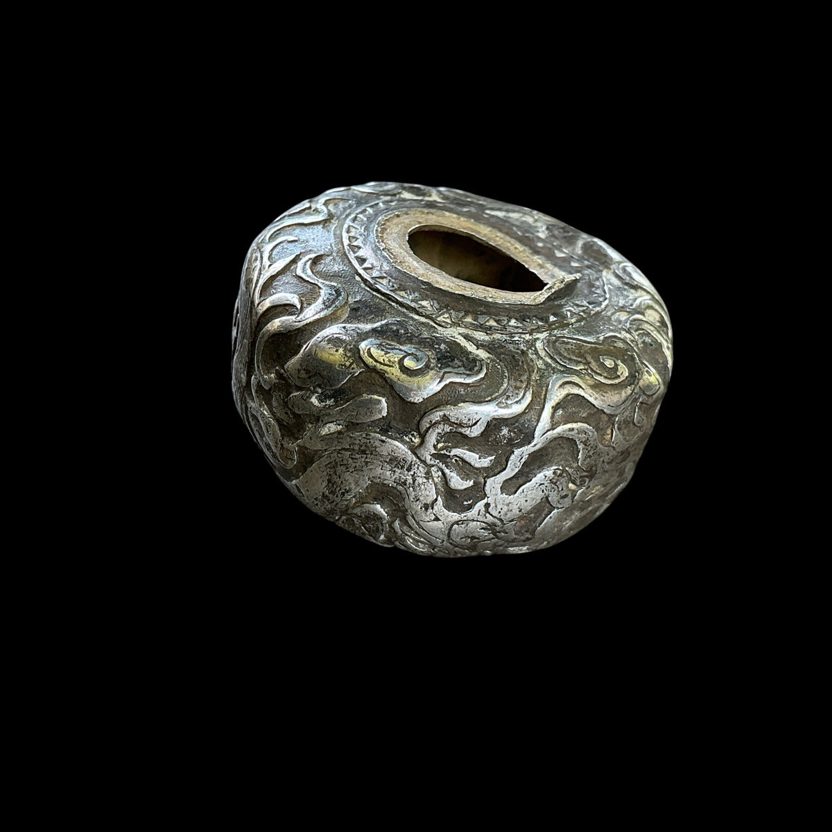 Antique Chinese Silver Opium Pipe Bowl with Dragon Repoussé - Rita Okrent Collection (C682)