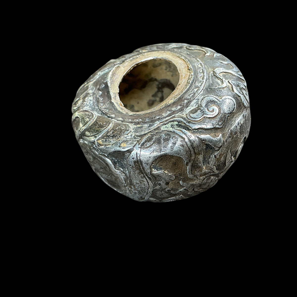 Antique Chinese Silver Opium Pipe Bowl with Dragon Repoussé - Rita Okrent Collection (C682)