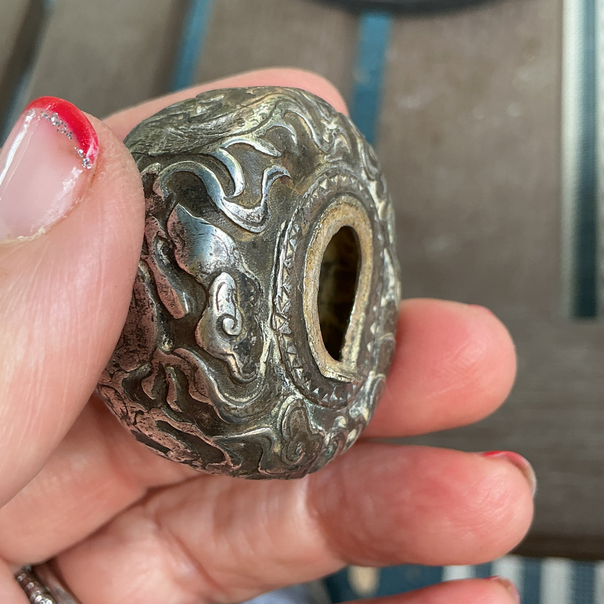 Antique Chinese Silver Opium Pipe Bowl with Dragon Repoussé - Rita Okrent Collection (C682)
