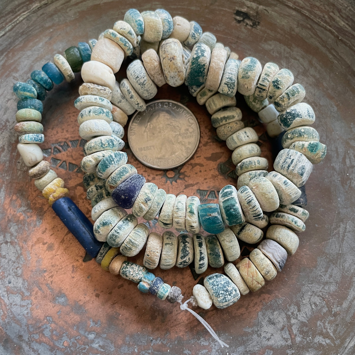 Ancient Glass Excavated Worn Mixed Medium Sized Nila Beads, Strand - Rita Okrent Collection (AT1921)