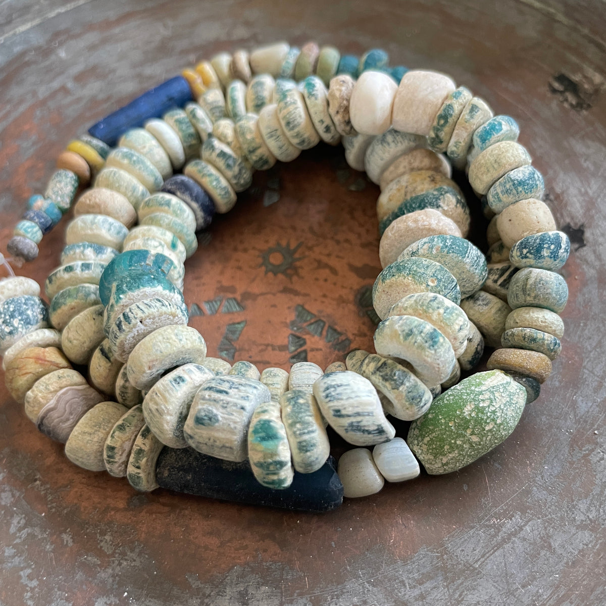 Ancient Glass Excavated Worn Mixed Medium Sized Nila Beads, Strand - Rita Okrent Collection (AT1921)