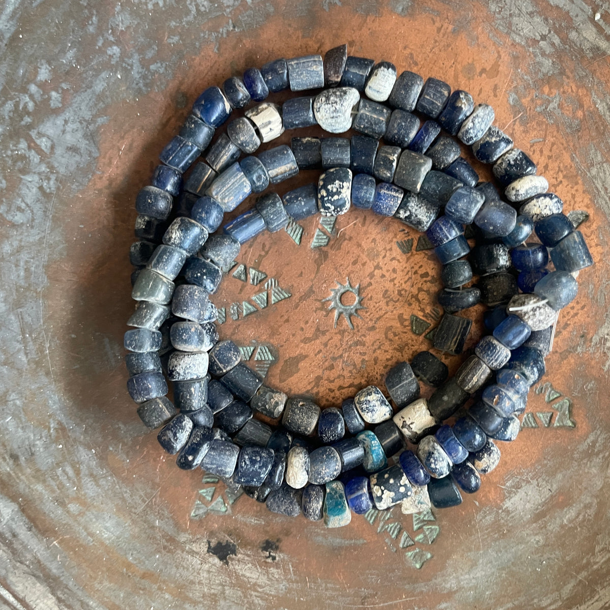 Strand Smooth Deep Blue Mixed Antique Glass Nila / TradeWind Beads - Rita Okrent Collection (AT1922)