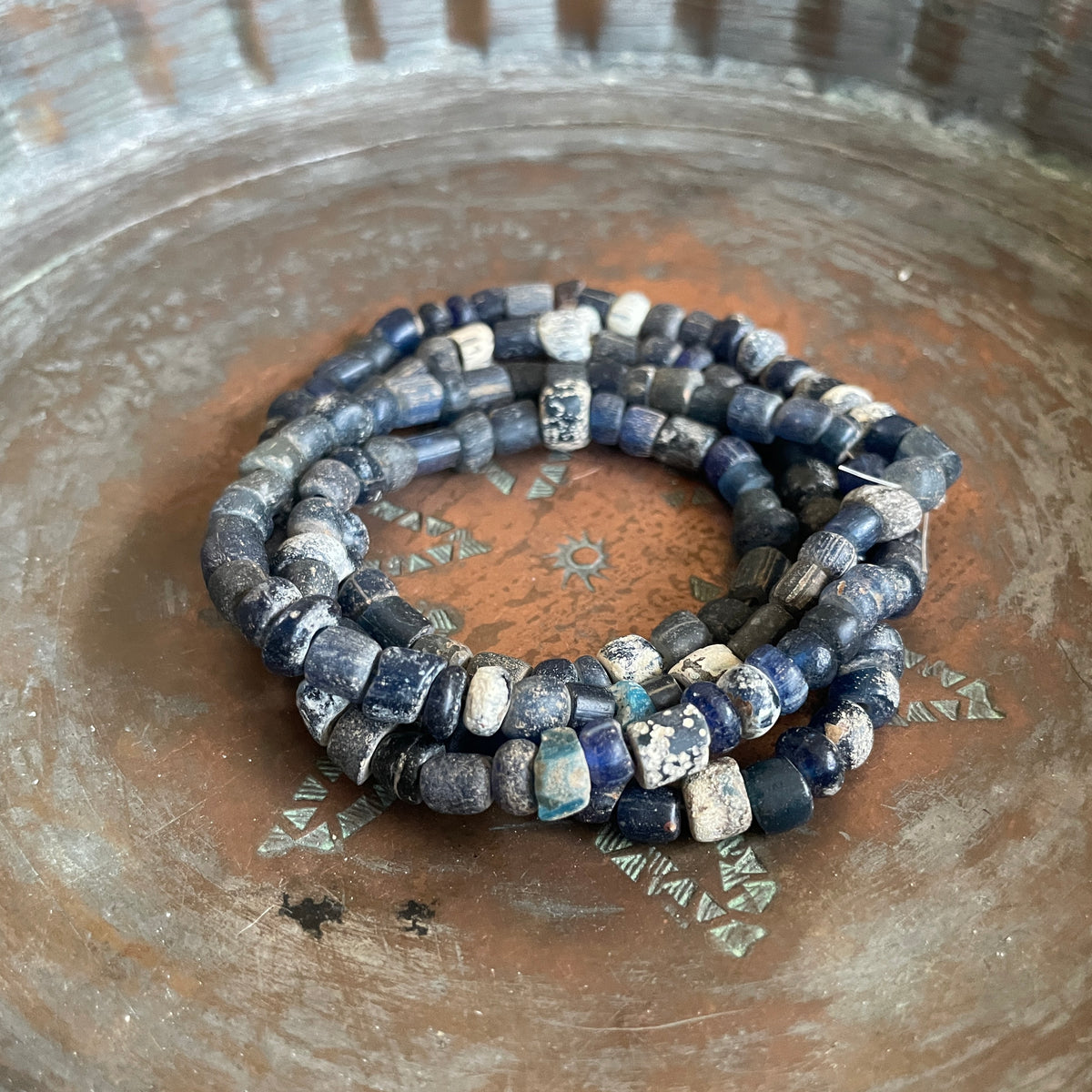 Strand Smooth Deep Blue Mixed Antique Glass Nila / TradeWind Beads - Rita Okrent Collection (AT1922)