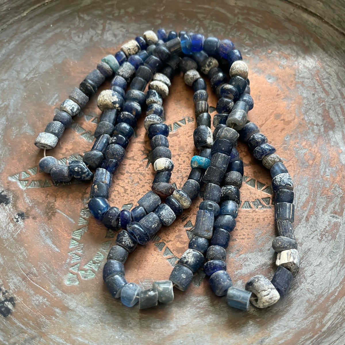 Strand Smooth Deep Blue Mixed Antique Glass Nila / TradeWind Beads - Rita Okrent Collection (AT1922)