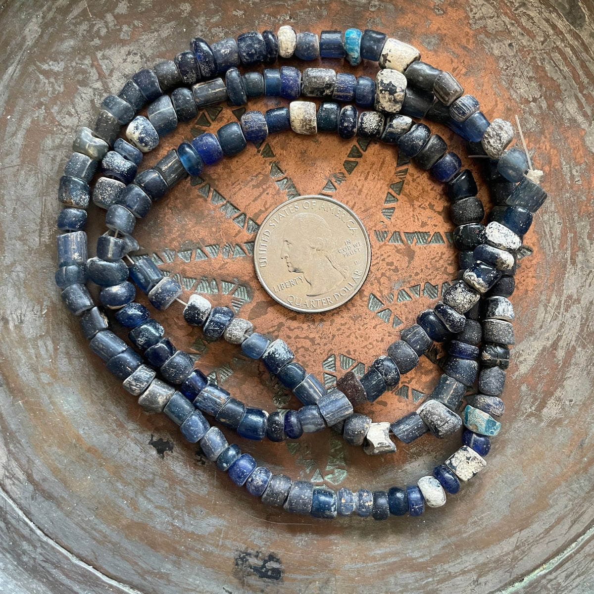 Strand Smooth Deep Blue Mixed Antique Glass Nila / TradeWind Beads - Rita Okrent Collection (AT1922)