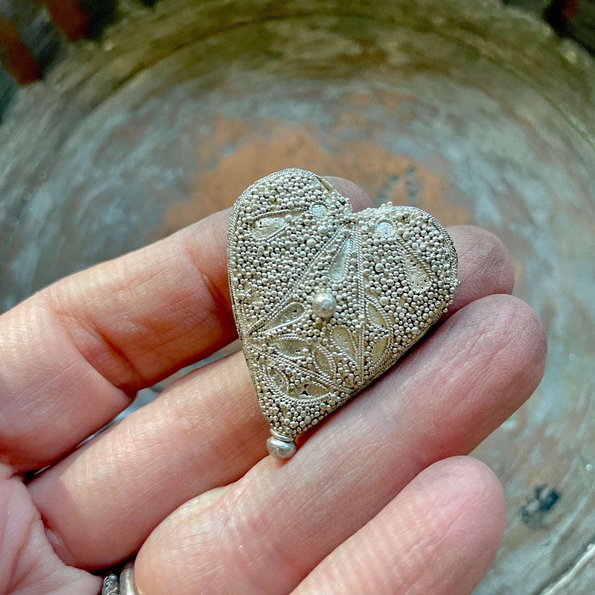 Vintage Granulated Silver Heart Pendant - Rita Okrent Collection (P857)