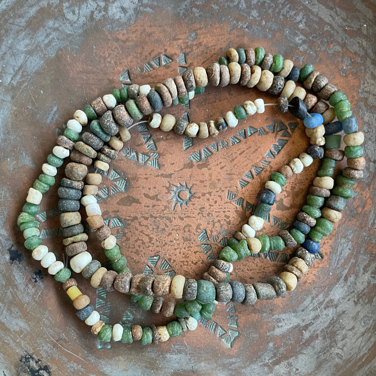 Mixed Small Excavated Glass Nila Beads in Green, White and Brown - Rita Okrent Collection (AT1811)