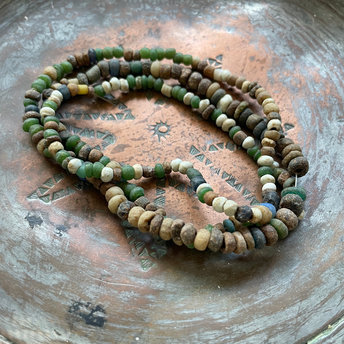 Mixed Small Excavated Glass Nila Beads in Green, White and Brown - Rita Okrent Collection (AT1811)