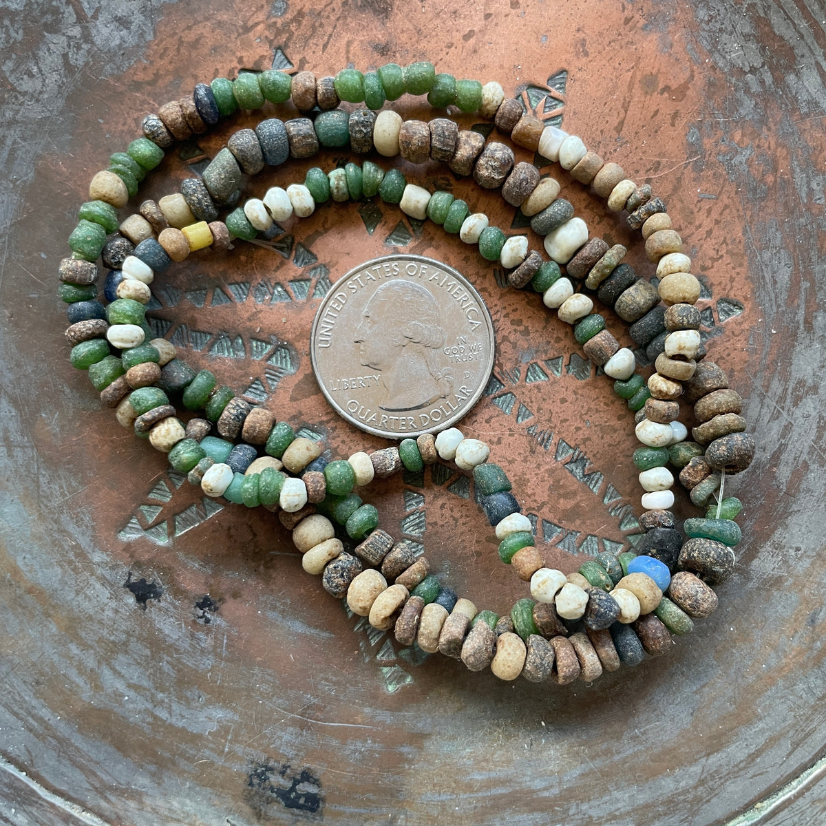 Mixed Small Excavated Glass Nila Beads in Green, White and Brown - Rita Okrent Collection (AT1811)