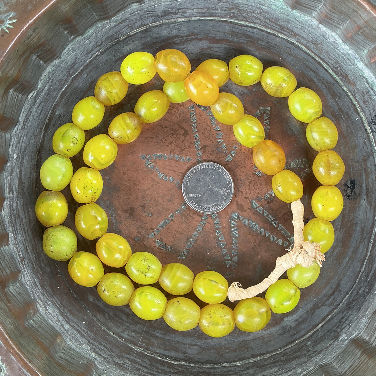 Translucent Yellow Czech Glass Pigeon Egg Beads from Ethiopia - Rita Okrent Collection (AT1939)