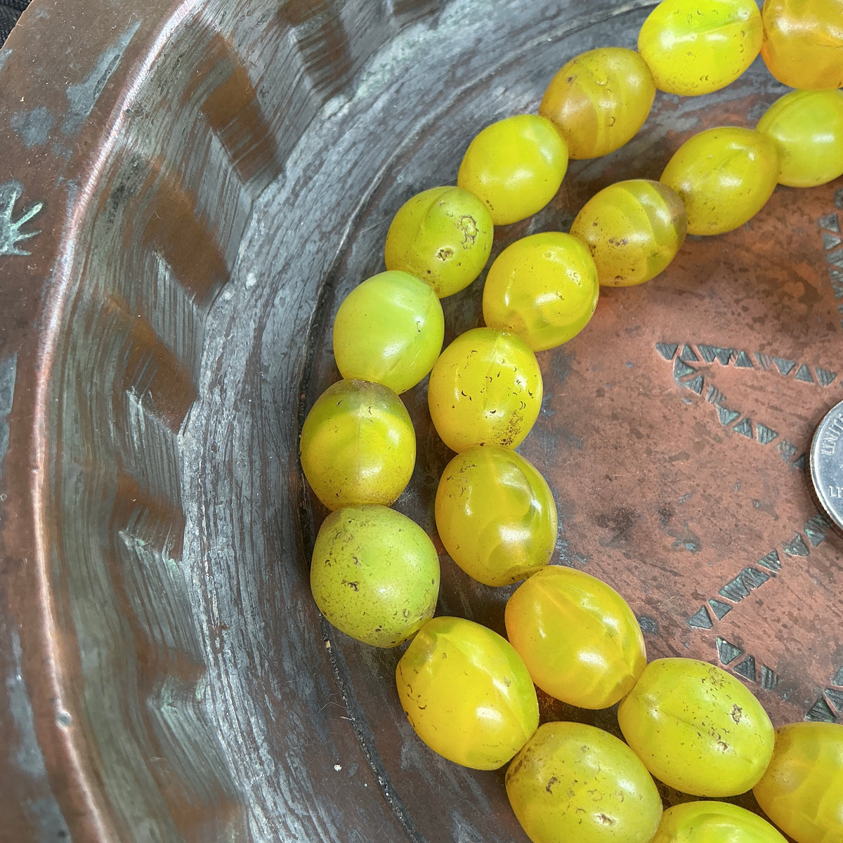 Translucent Yellow Czech Glass Pigeon Egg Beads from Ethiopia - Rita Okrent Collection (AT1939)
