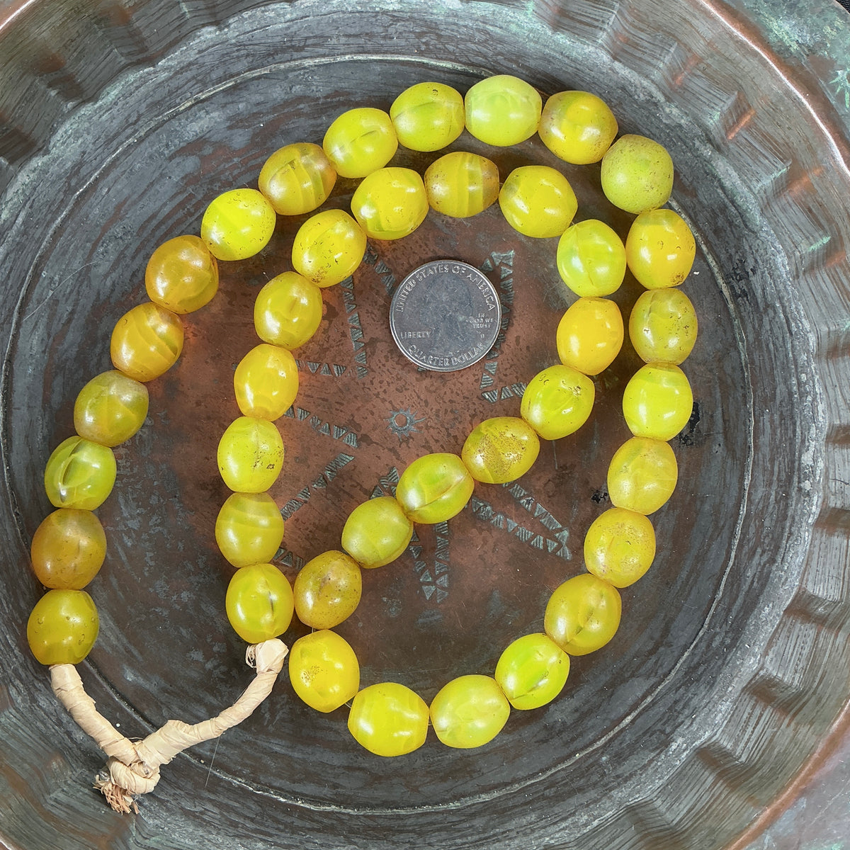 Translucent Yellow Czech Glass Pigeon Egg Beads from Ethiopia - Rita Okrent Collection (AT1939)