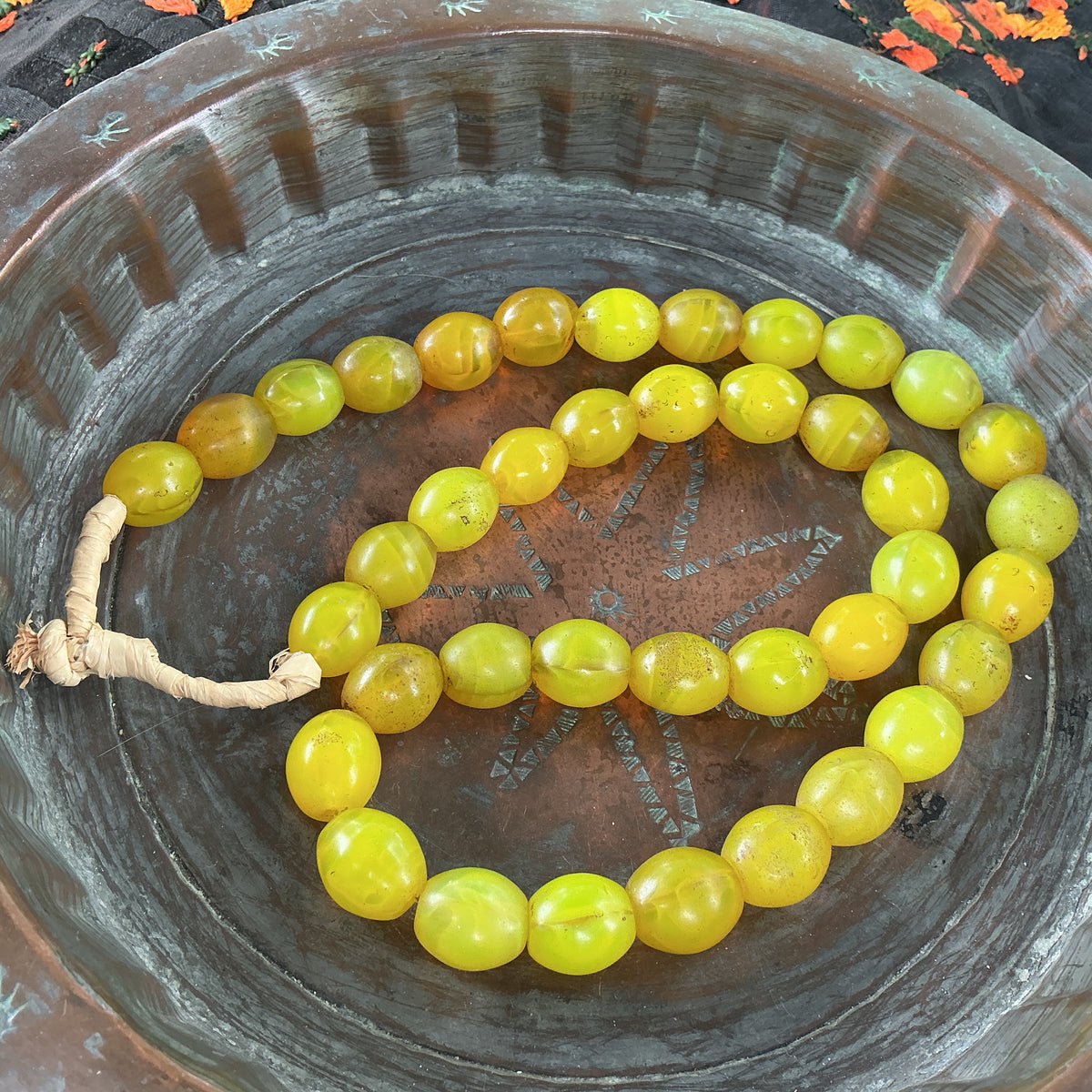 Translucent Yellow Czech Glass Pigeon Egg Beads from Ethiopia - Rita Okrent Collection (AT1939)