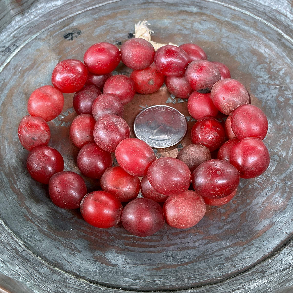 Antique Deep Red Czech Glass Pigeon Egg Beads from Ethiopia - Rita Okrent Collection (AT1939b)