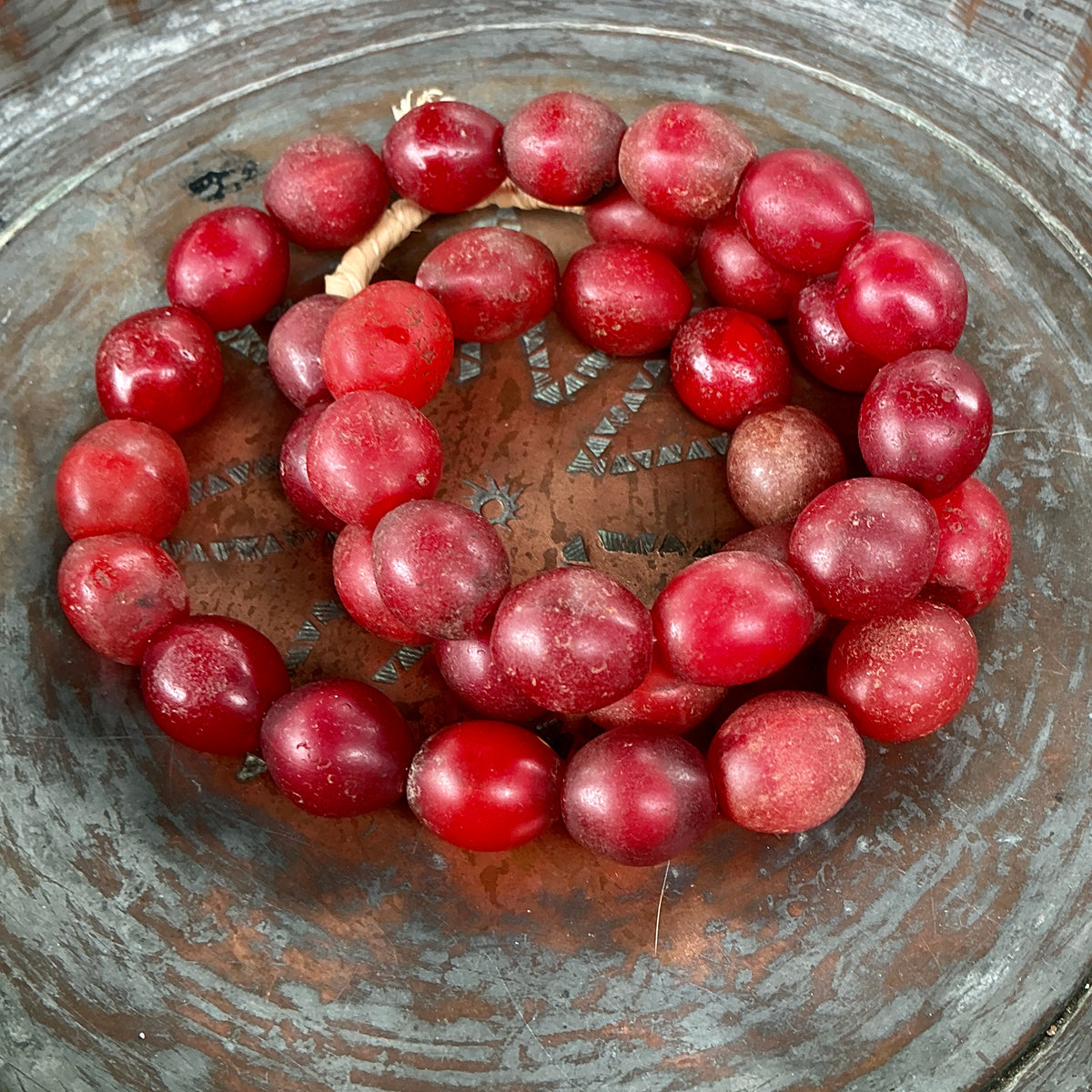 Antique Deep Red Czech Glass Pigeon Egg Beads from Ethiopia - Rita Okrent Collection (AT1939b)