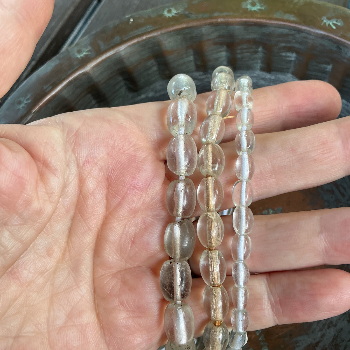 Vintage Bohemian Clear Oval Glass Beads from the African Trade - Rita Okrent Collection (ANT290)