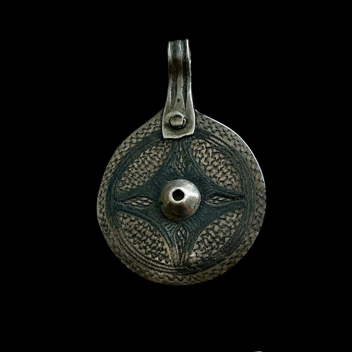Round Hanging Silver Amulet Adorned with Niello from Morocco - Rita Okrent Collection (P945)