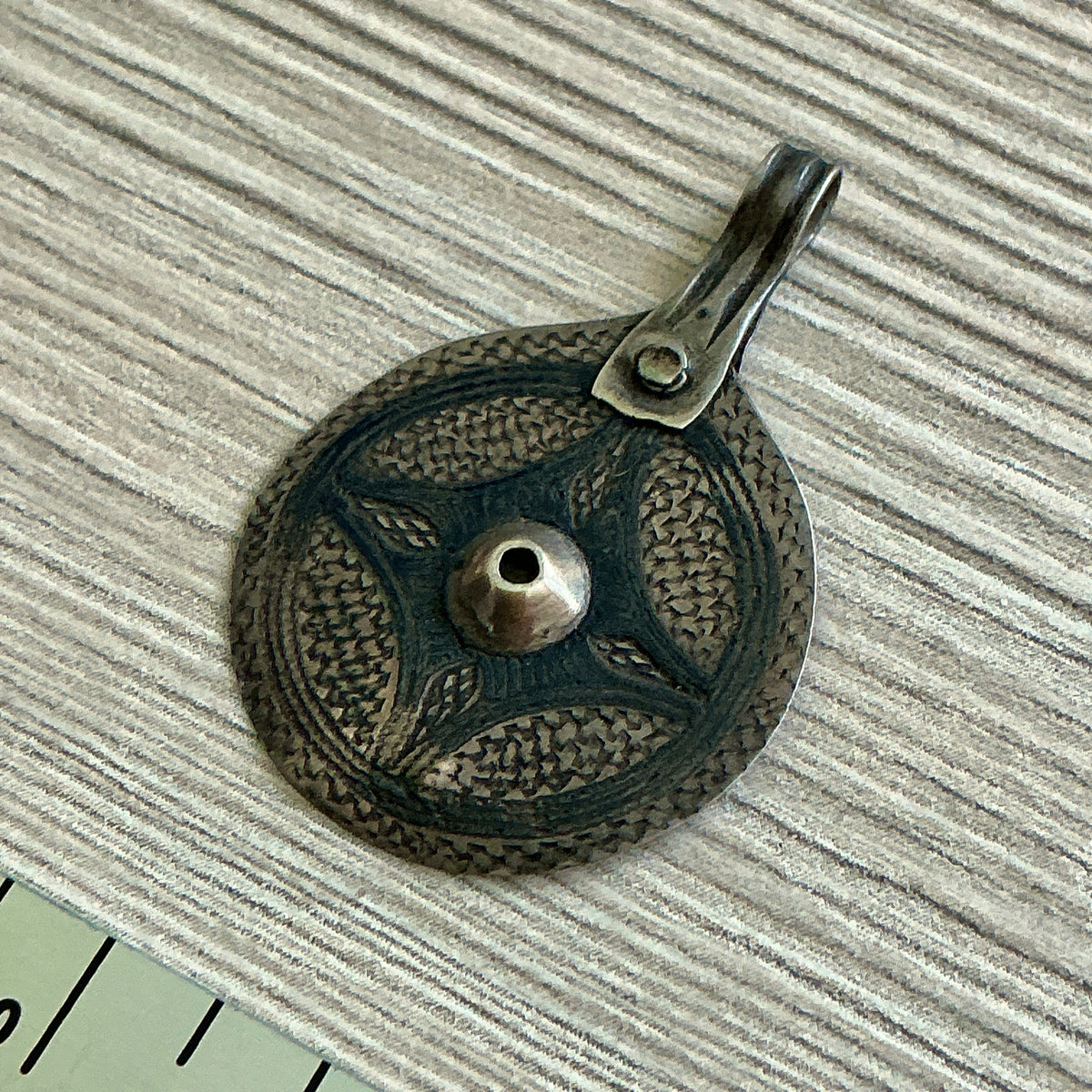 Round Hanging Silver Amulet Adorned with Niello from Morocco - Rita Okrent Collection (P945)
