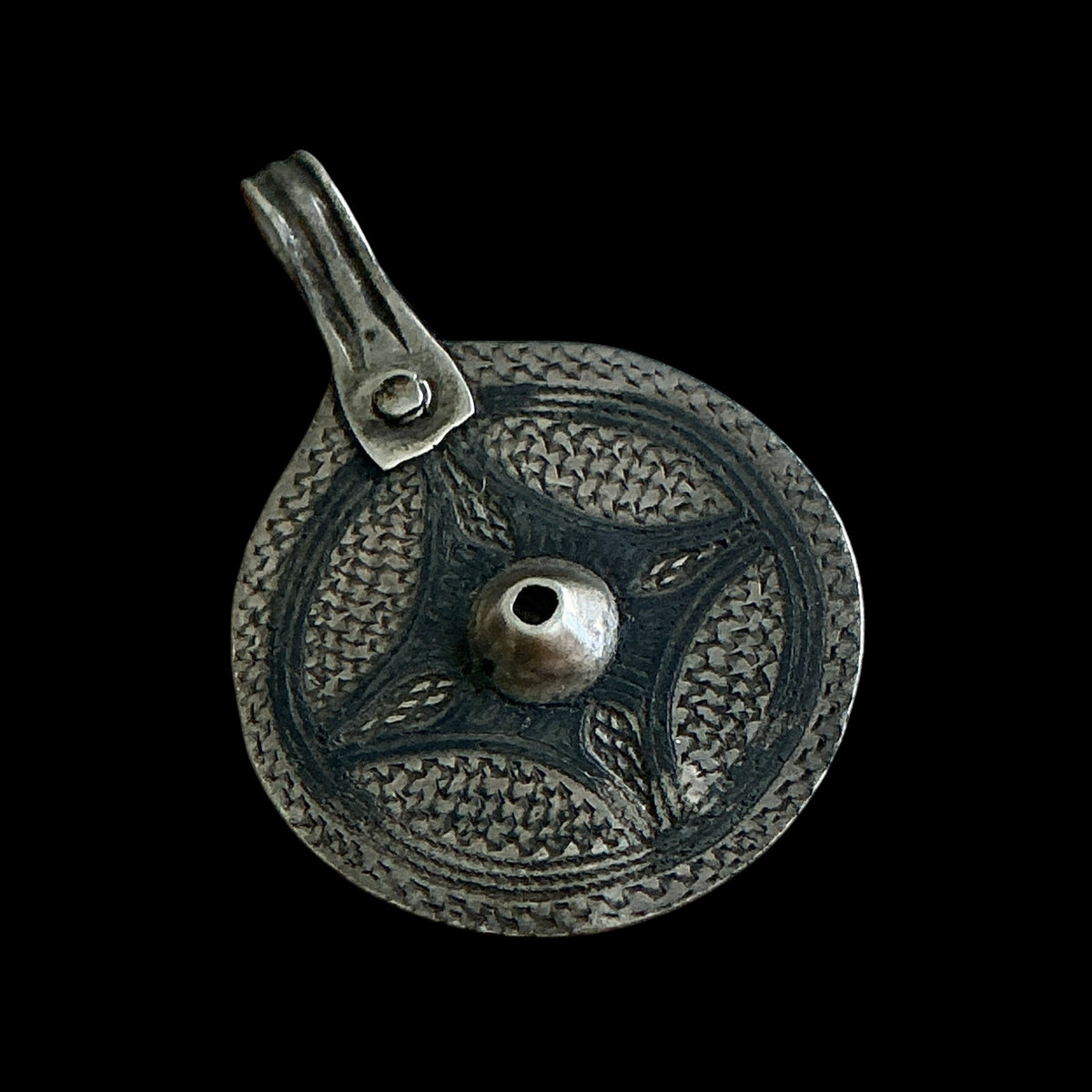 Round Hanging Silver Amulet Adorned with Niello from Morocco - Rita Okrent Collection (P945)