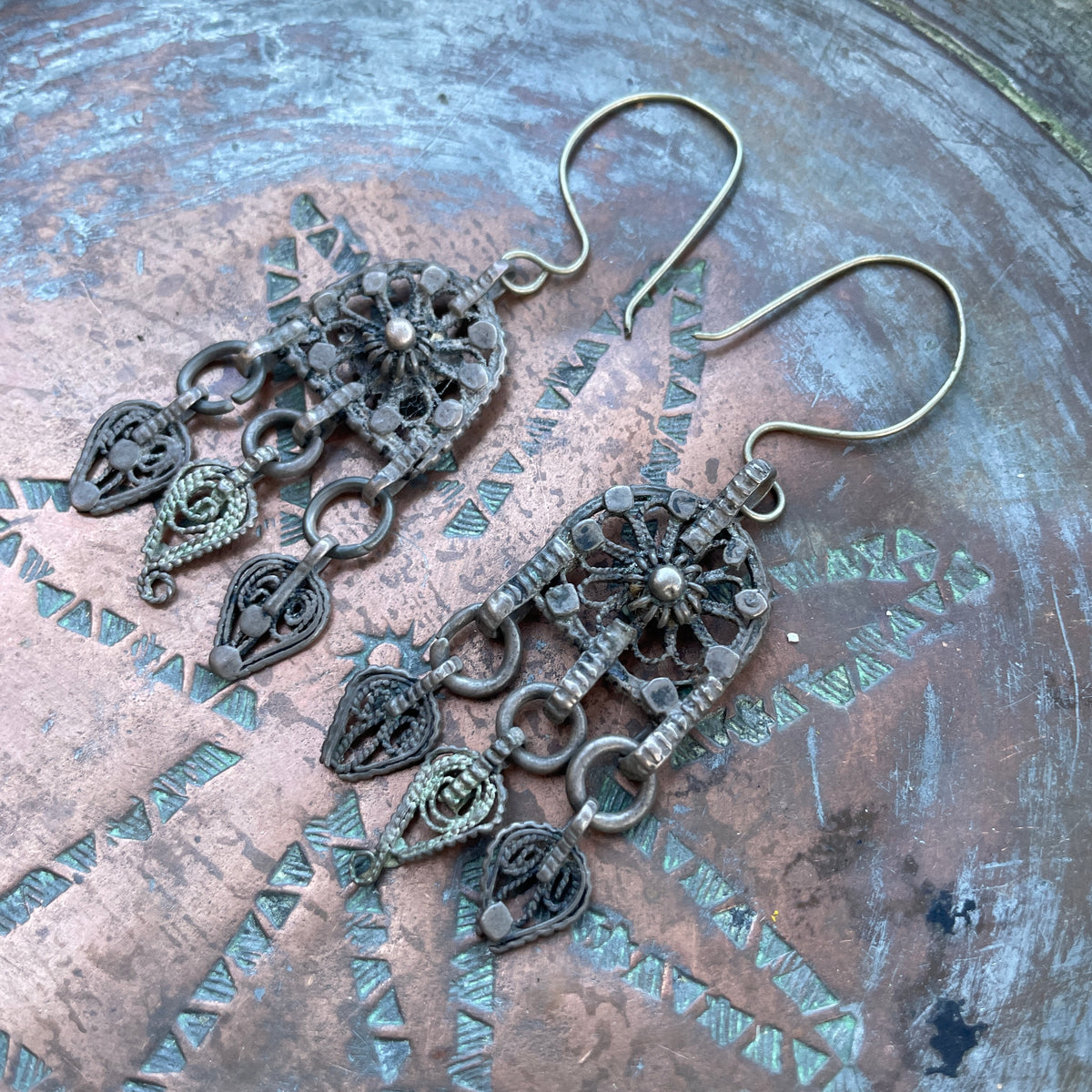 Vintage Yemeni Silver Earrings with Dangles - Rita Okrent Collection (E378)