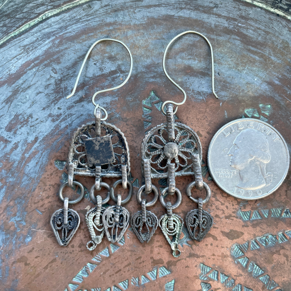 Vintage Yemeni Silver Earrings with Dangles - Rita Okrent Collection (E378)