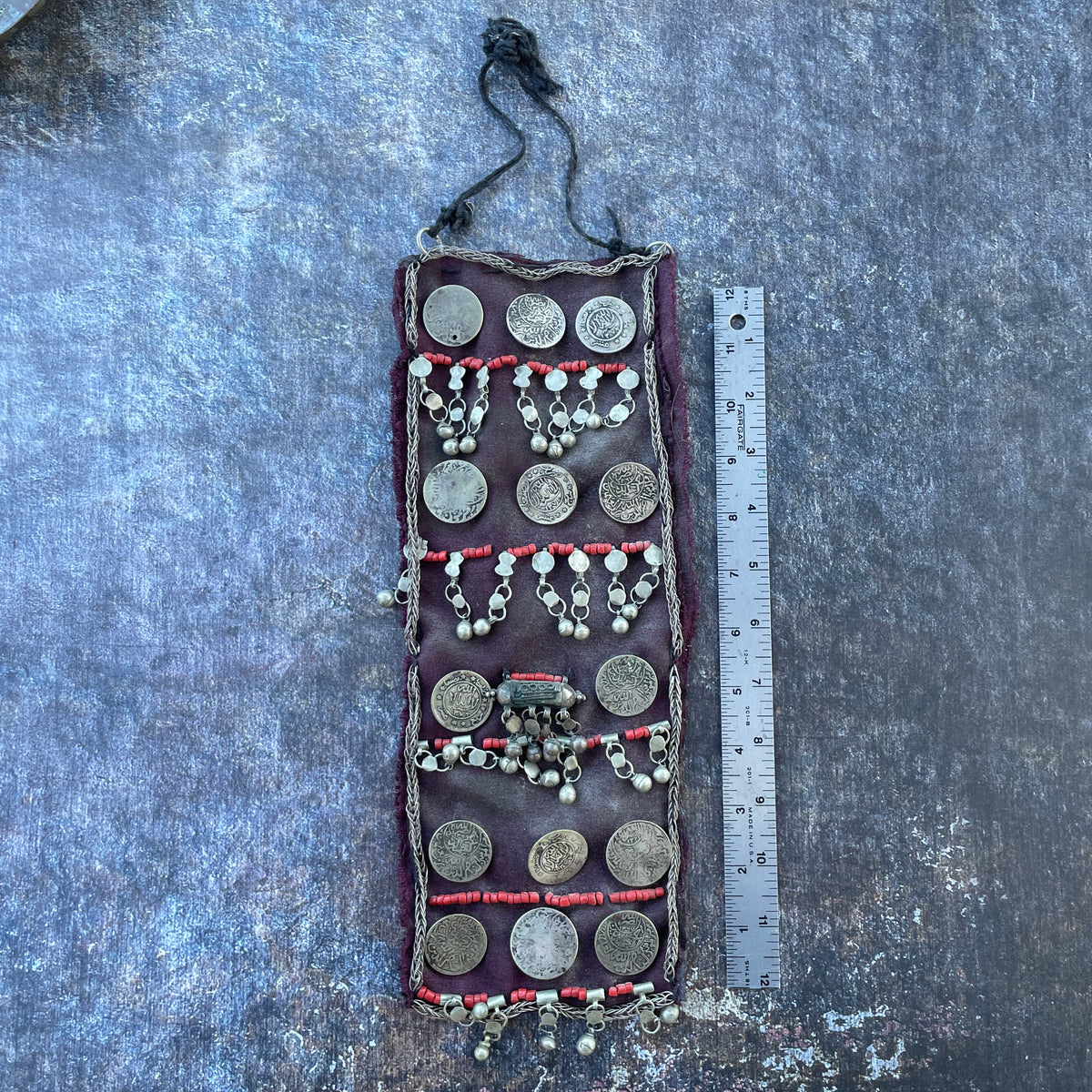 Bedouin Veil Textile Adorned with Coins, Silver and Glass - Rita Okrent Collection (C987)