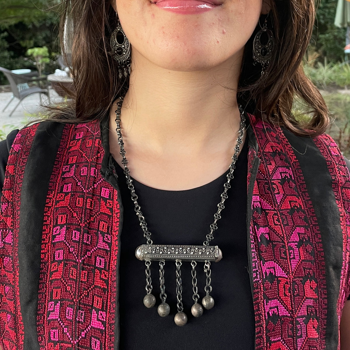 Vintage Ethnic Silver Chain Necklace with Prayer Tube Amulet, Hallmarked - Rita Okrent Collection (NE443)