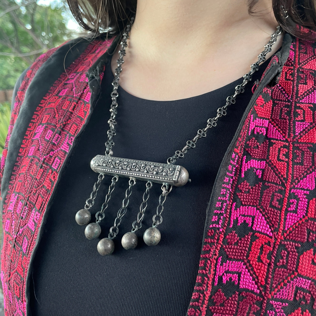 Vintage Ethnic Silver Chain Necklace with Prayer Tube Amulet, Hallmarked - Rita Okrent Collection (NE443)