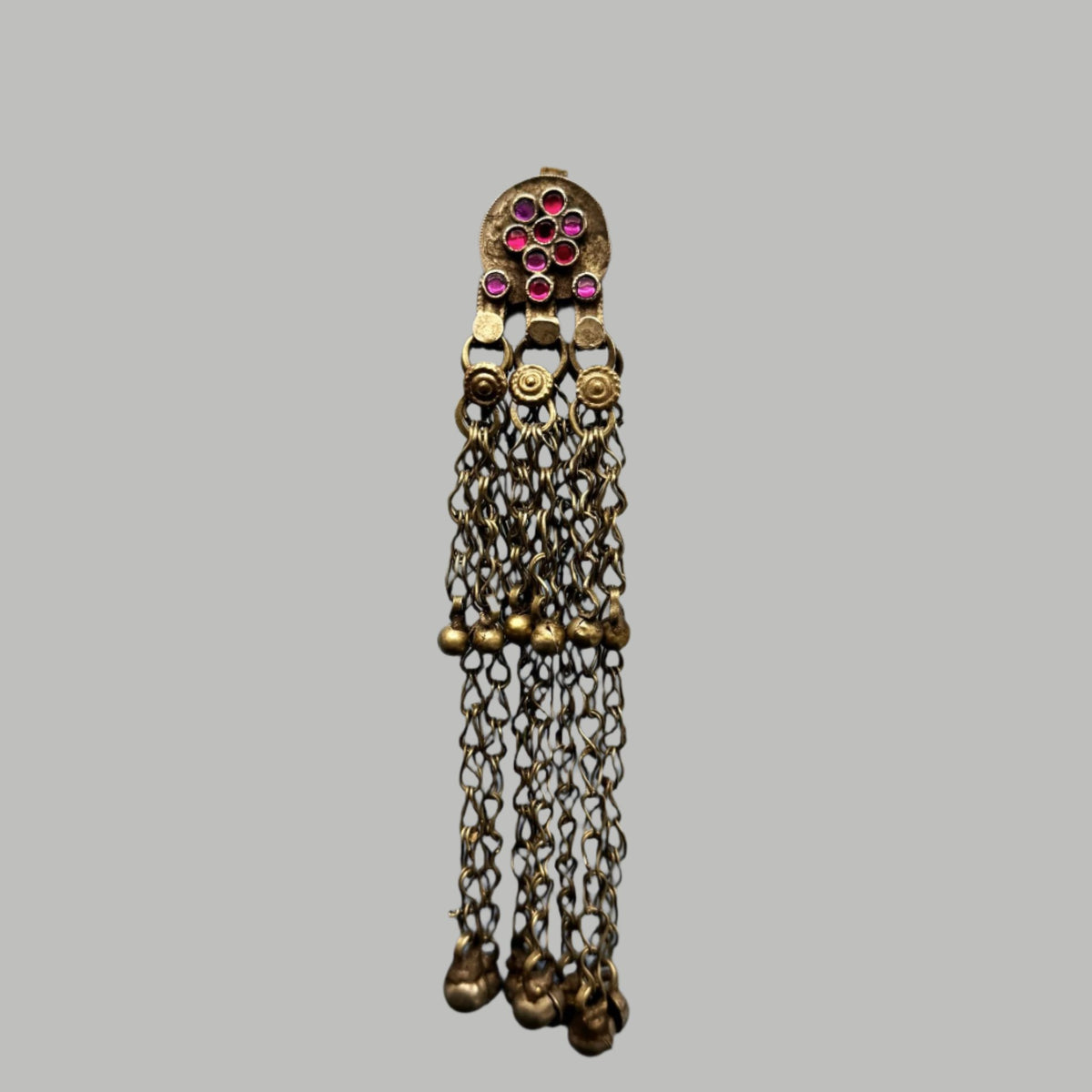 Sinai Bedouin Temporal Ornament with Pink Glass and Long Dangles - Rita Okrent Collection (P965)