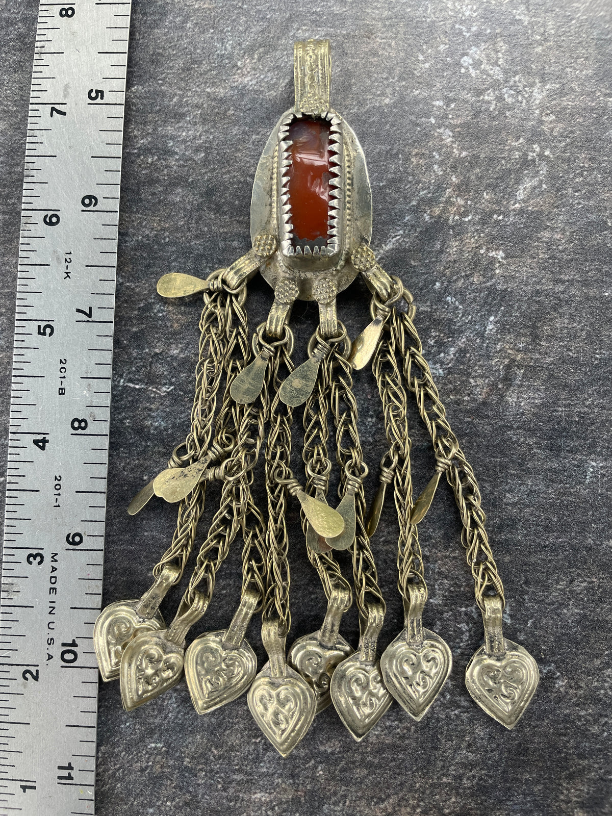 Old Siwa Silver Metal Pendant with Long Hanging Dangles - Rita Okrent Collection (P978)