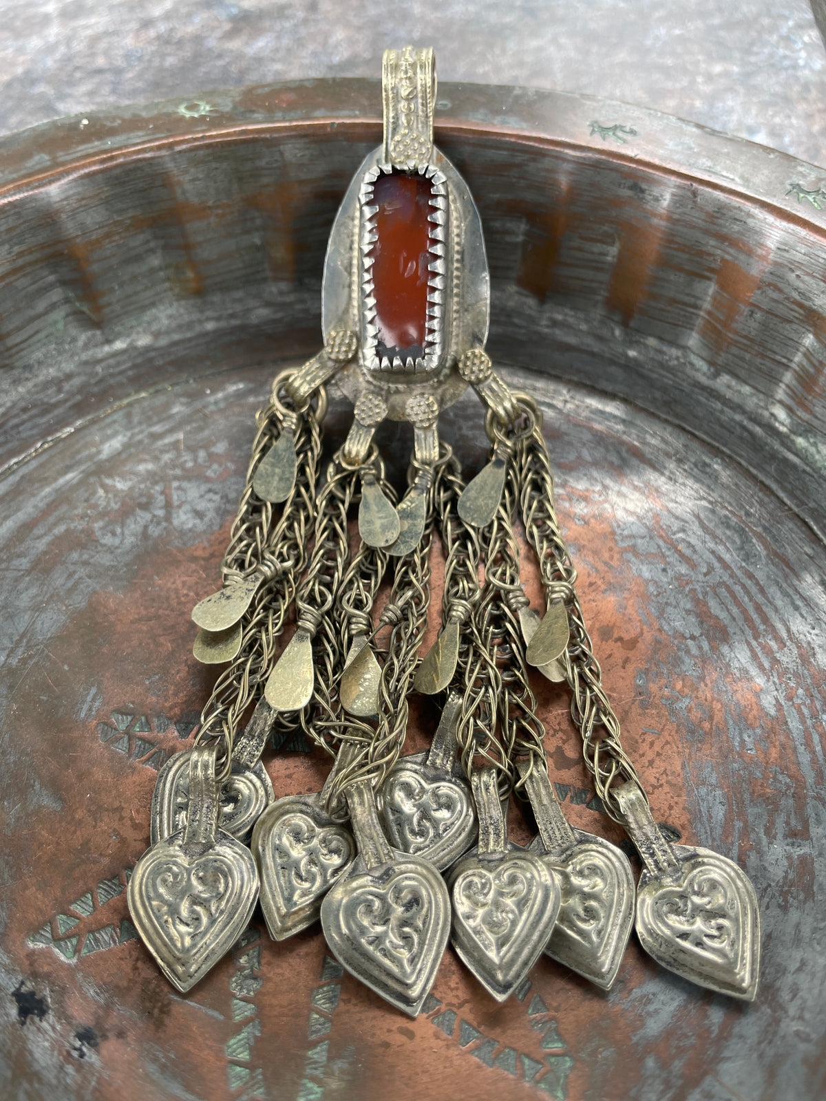 Old Siwa Silver Metal Pendant with Long Hanging Dangles - Rita Okrent Collection (P978)