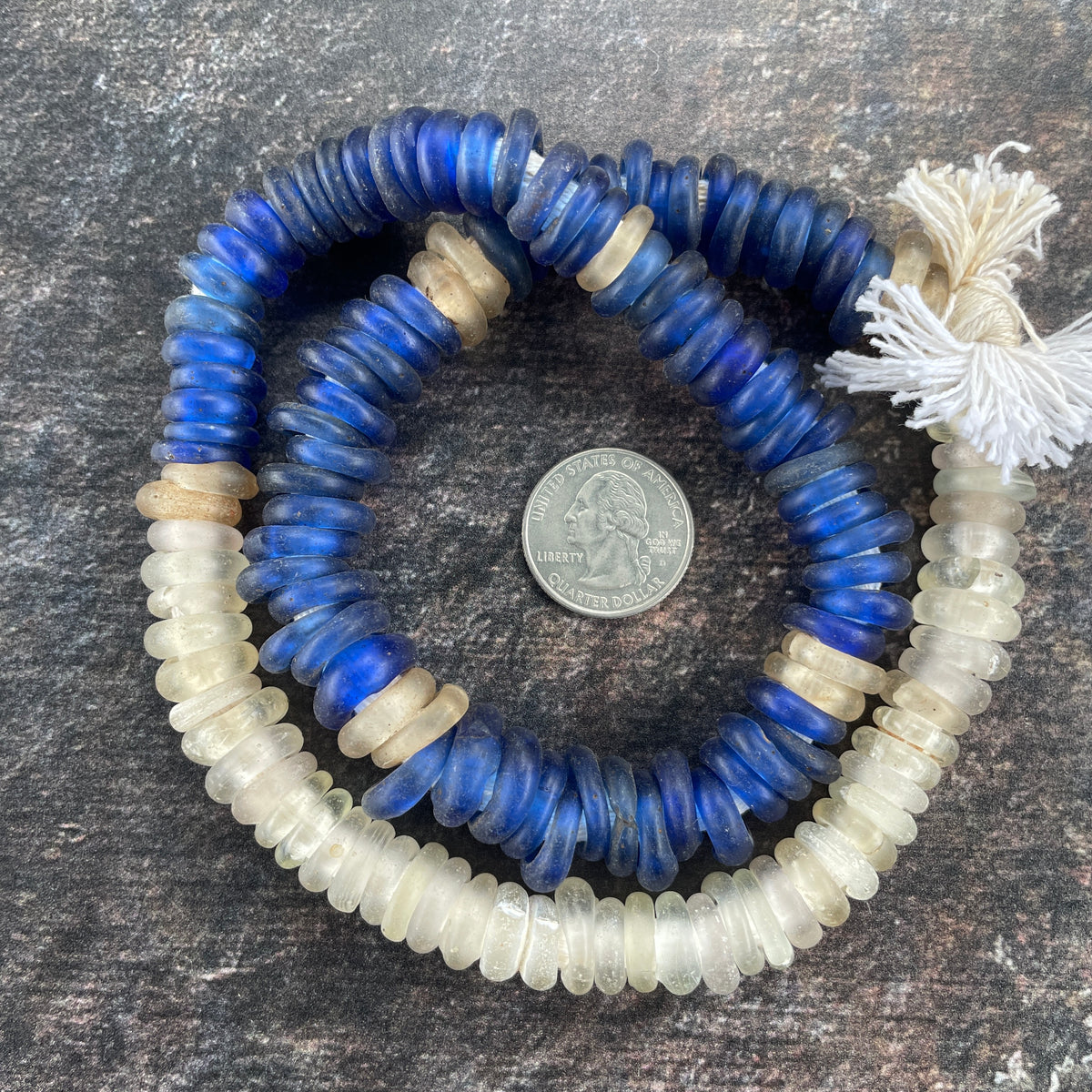 Strand of Antique Translucent Blue and White Dutch Glass Annular Wound Beads - Rita Okrent Collection (AT0906)