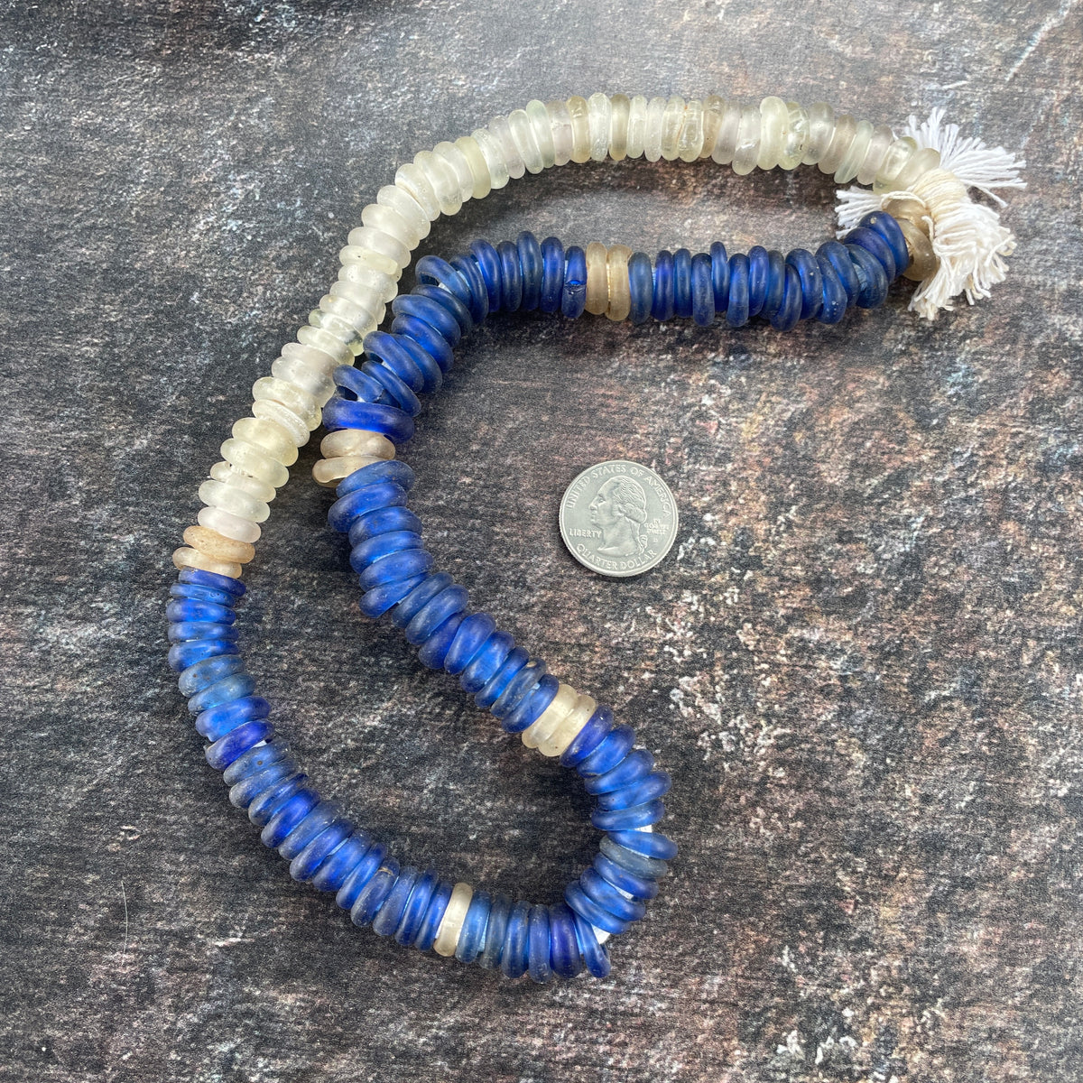 Strand of Antique Translucent Blue and White Dutch Glass Annular Wound Beads - Rita Okrent Collection (AT0906)