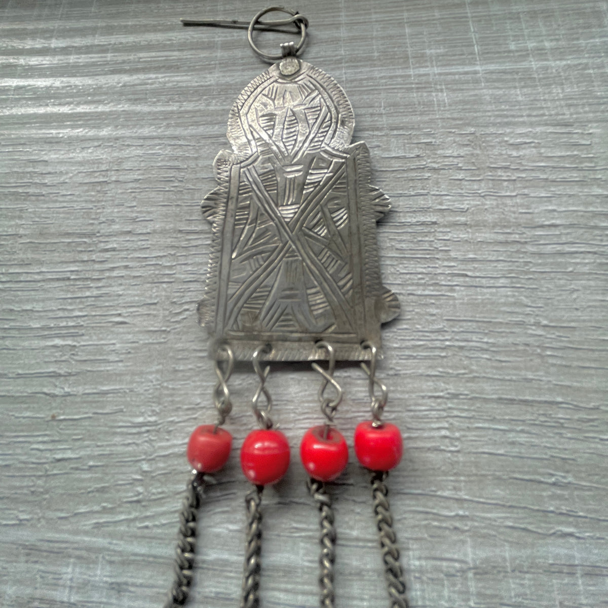 Silver Temporal Ornament with Chains and Beads, Morocco - Rita Okrent Collection (P894)