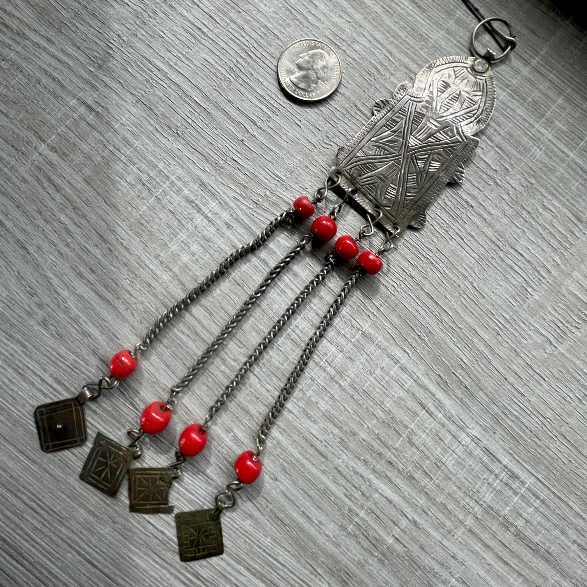 Silver Temporal Ornament with Chains and Beads, Morocco - Rita Okrent Collection (P894)