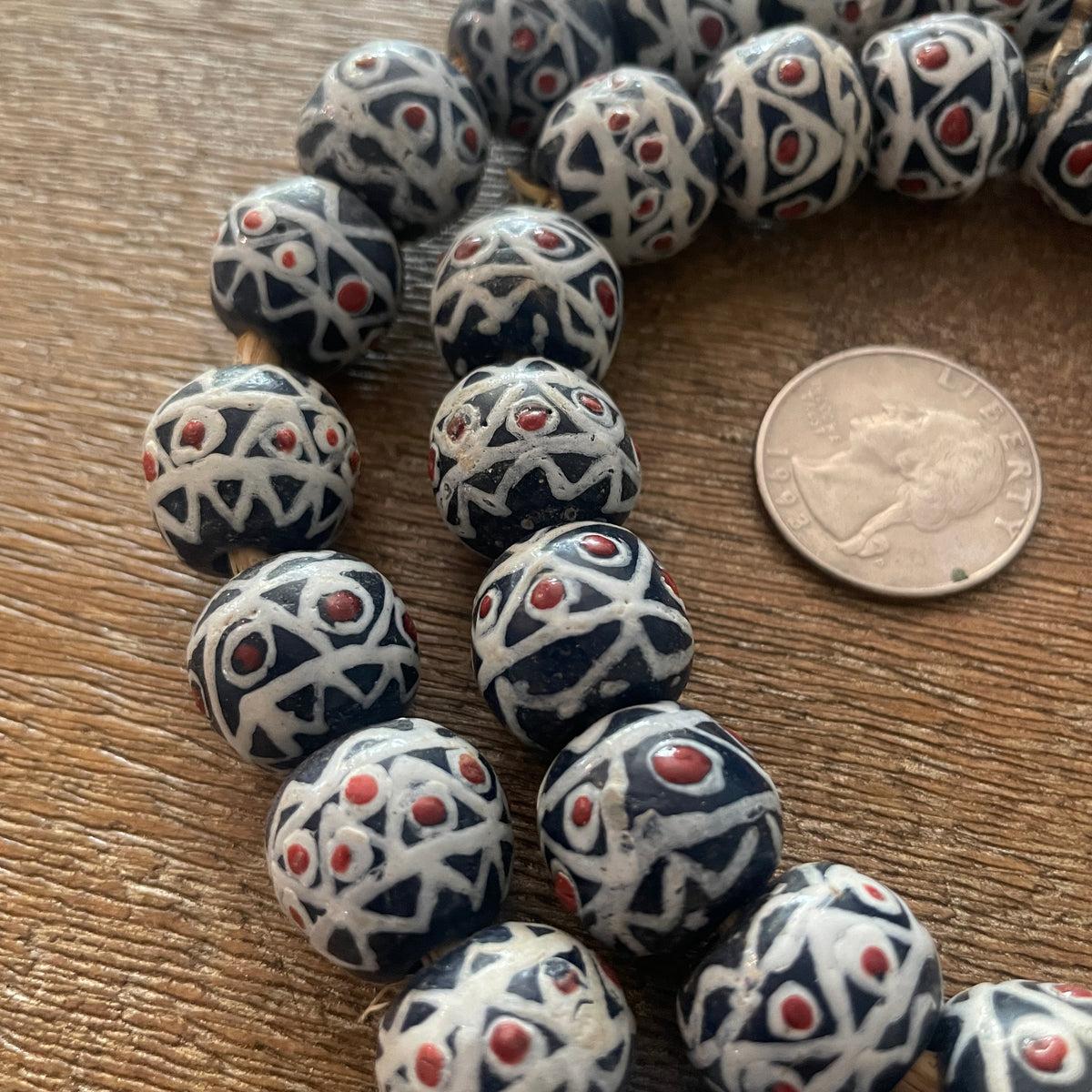 Vintage Matched Black White and Red Powder Glass Trade Beads - Rita Okrent Collection (AT1063)