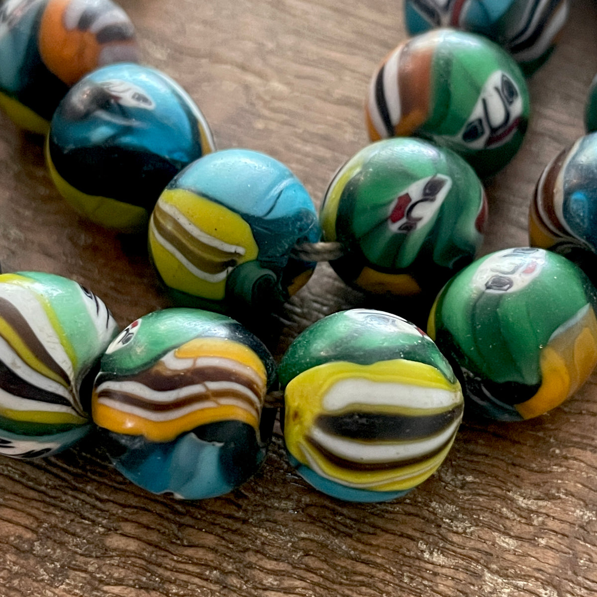 Strand of Vintage Hand-crafted Face Beads from India - Rita Okrent Collection (AT0812b)