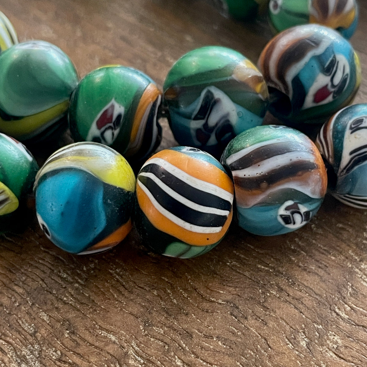 Strand of Vintage Hand-crafted Face Beads from India - Rita Okrent Collection (AT0812b)