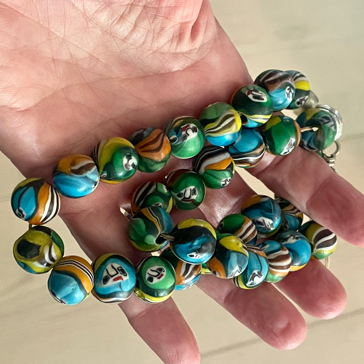 Strand of Vintage Hand-crafted Face Beads from India - Rita Okrent Collection (AT0812b)