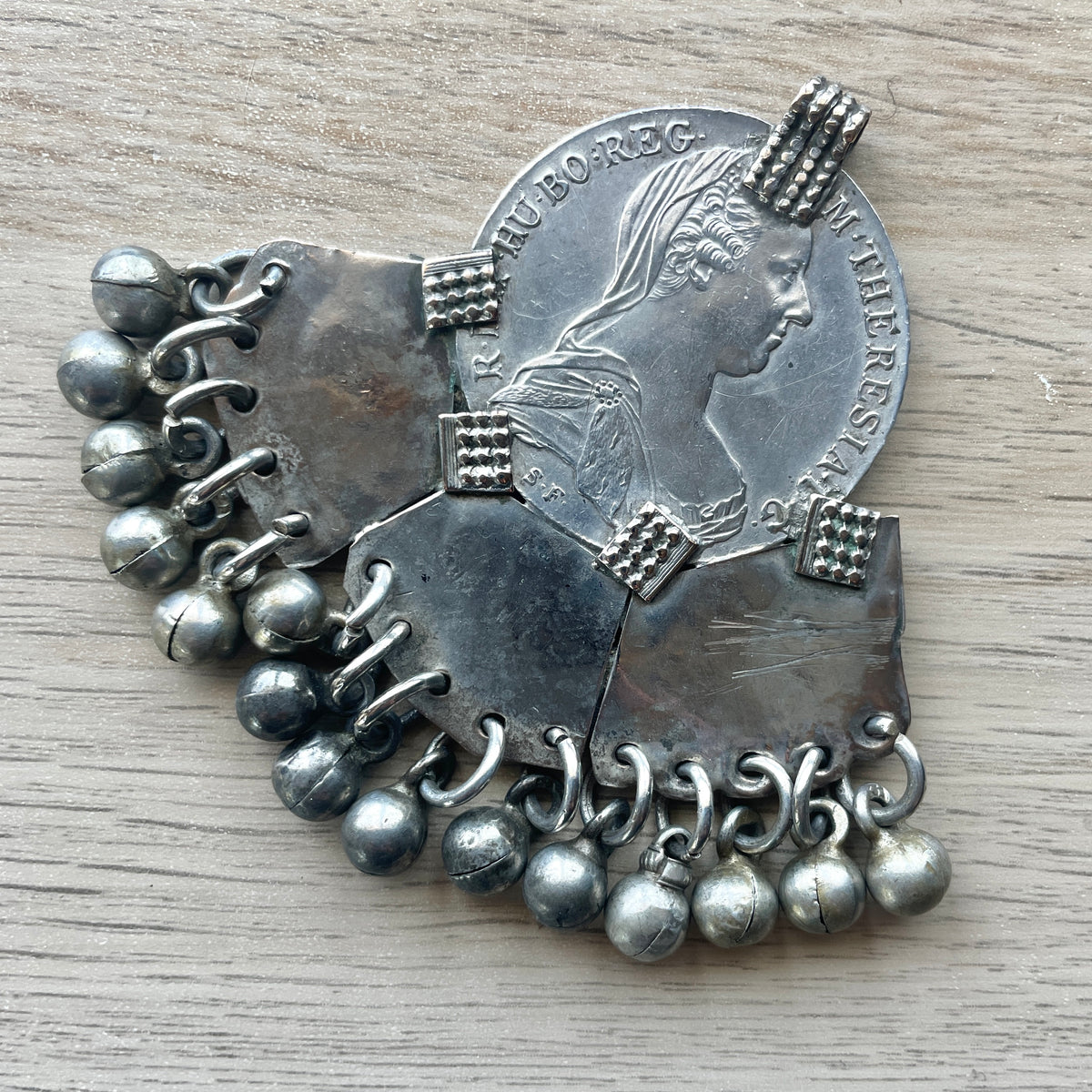Maria Theresa Thaler Pendant Adorned with Dangles and Silver - Rita Okrent Collection (P456)