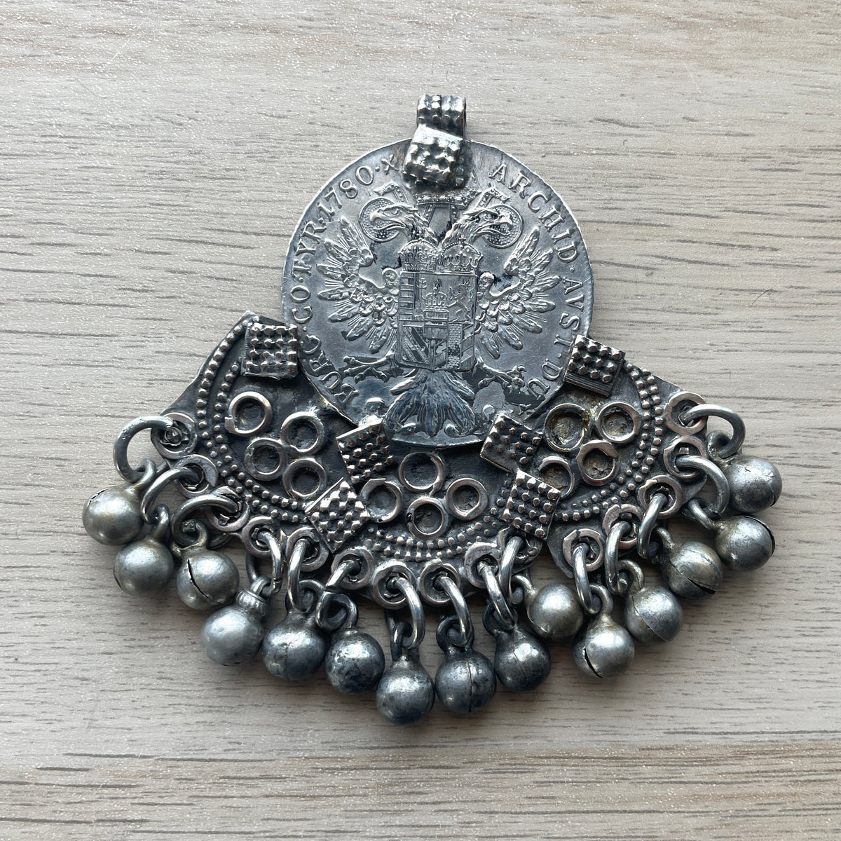 Maria Theresa Thaler Pendant Adorned with Dangles and Silver - Rita Okrent Collection (P456)
