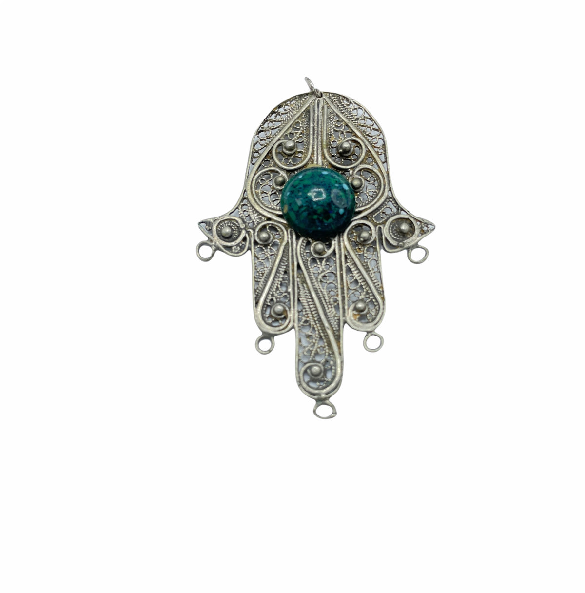 Lovely Vintage Filigree Silver Khamsa Pendant from Yemeni Silversmiths - Rita Okrent Collection (P318)