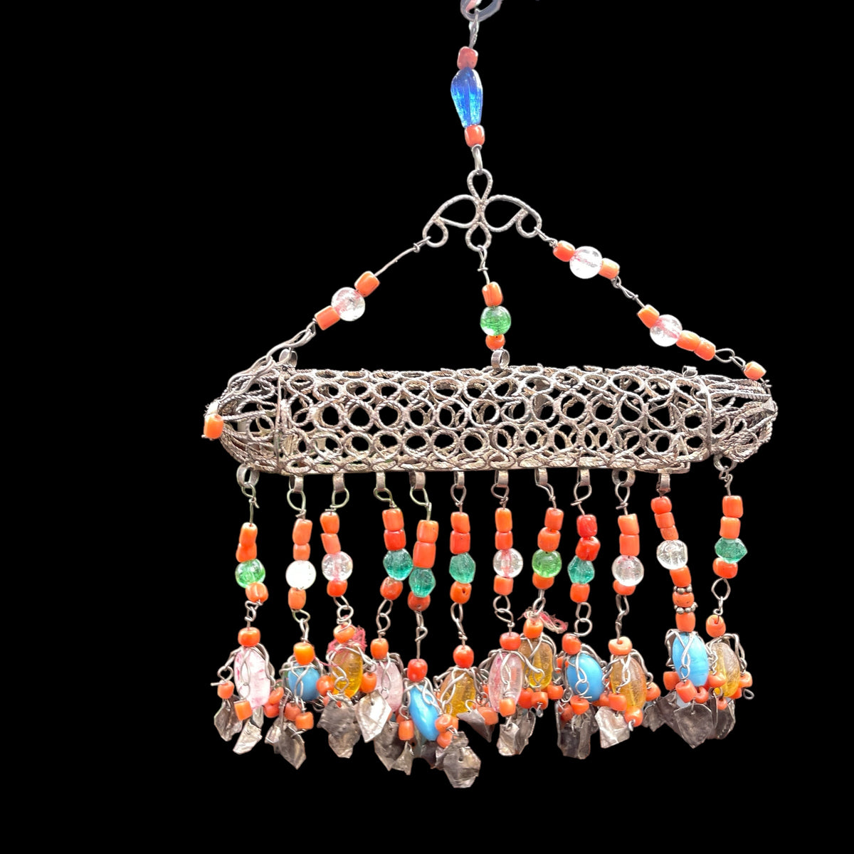 Rare Bukhara - Uzbek Hanging Prayer Tube Shaped Amulet with Dangles - Rita Okrent Collection (C599)