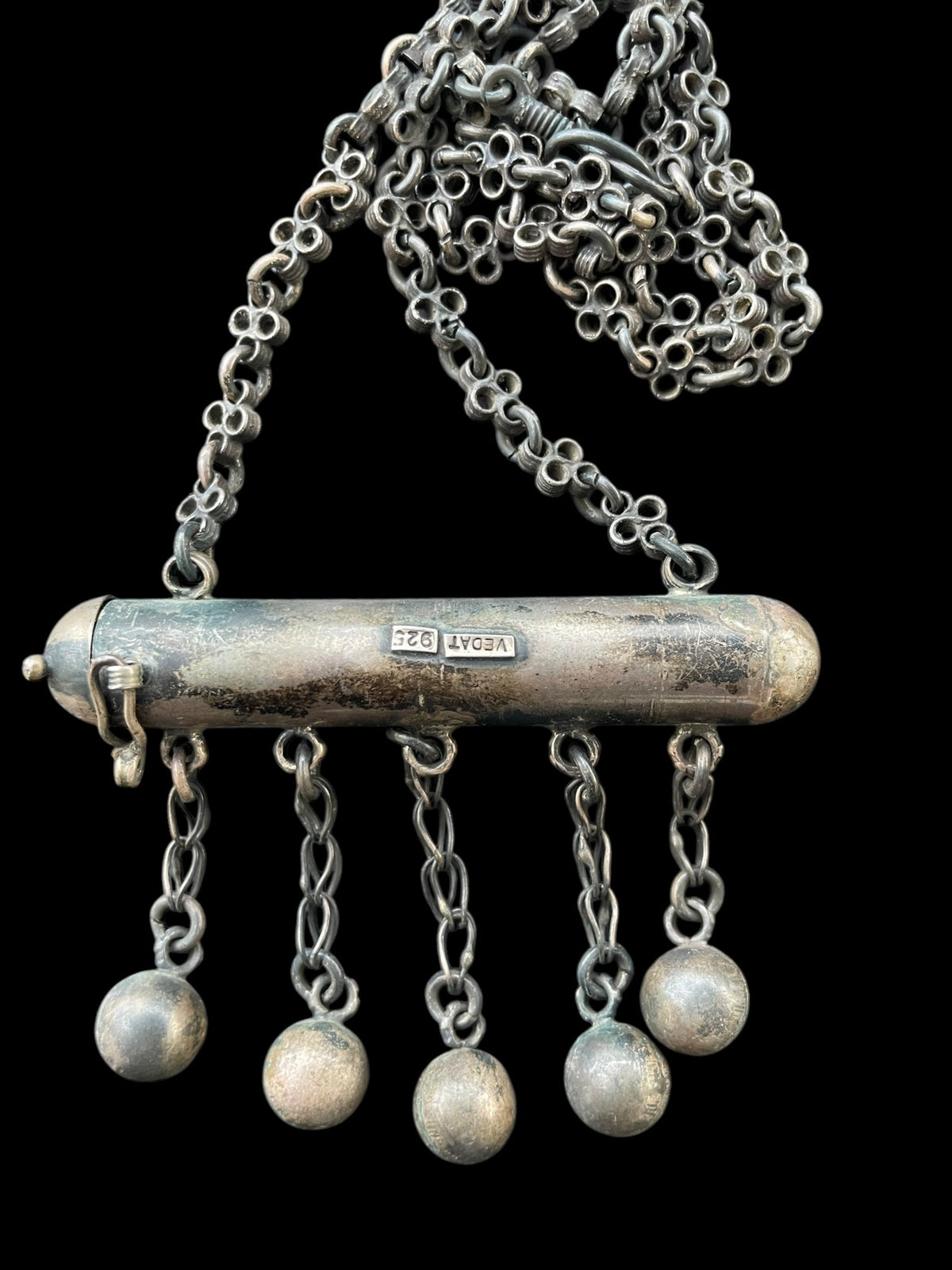 Vintage Ethnic Silver Chain Necklace with Prayer Tube Amulet, Hallmarked - Rita Okrent Collection (NE443)