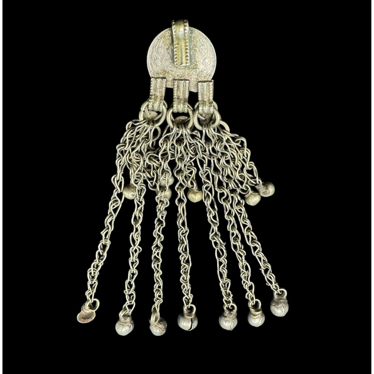 Sinai Bedouin Temporal Ornament with Pink Glass and Long Dangles - Rita Okrent Collection (P965)