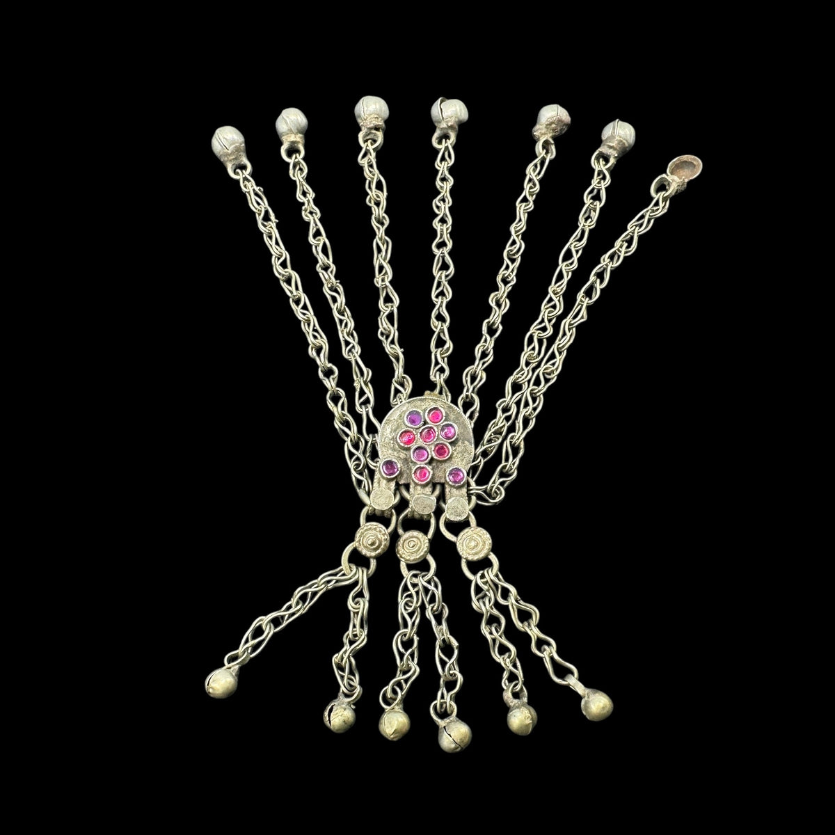 Sinai Bedouin Temporal Ornament with Pink Glass and Long Dangles - Rita Okrent Collection (P965)