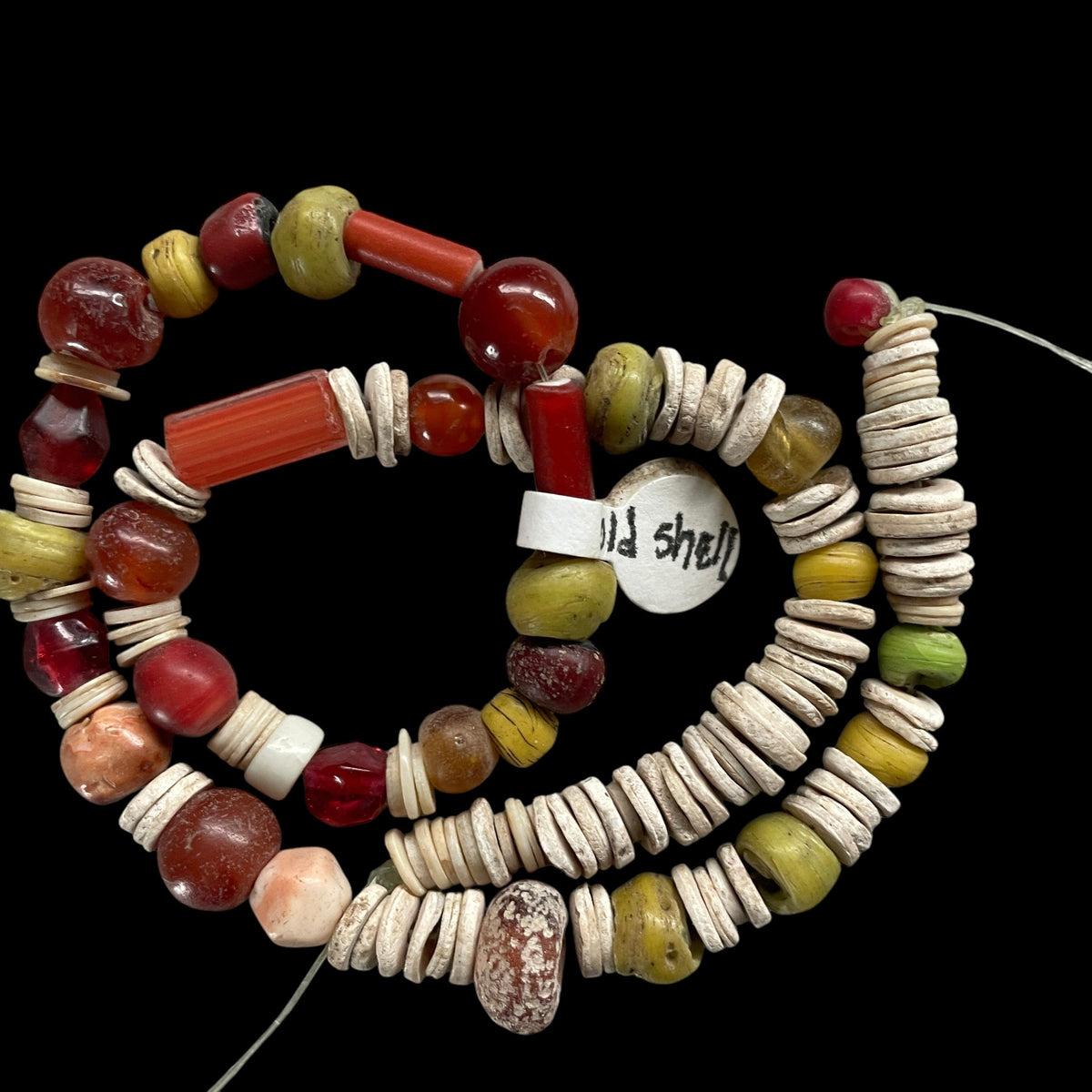 Mixed Strand of Antique Agate Beads, Shell Beads and Glass Beads - Rita Okrent Collection  (ANT597)