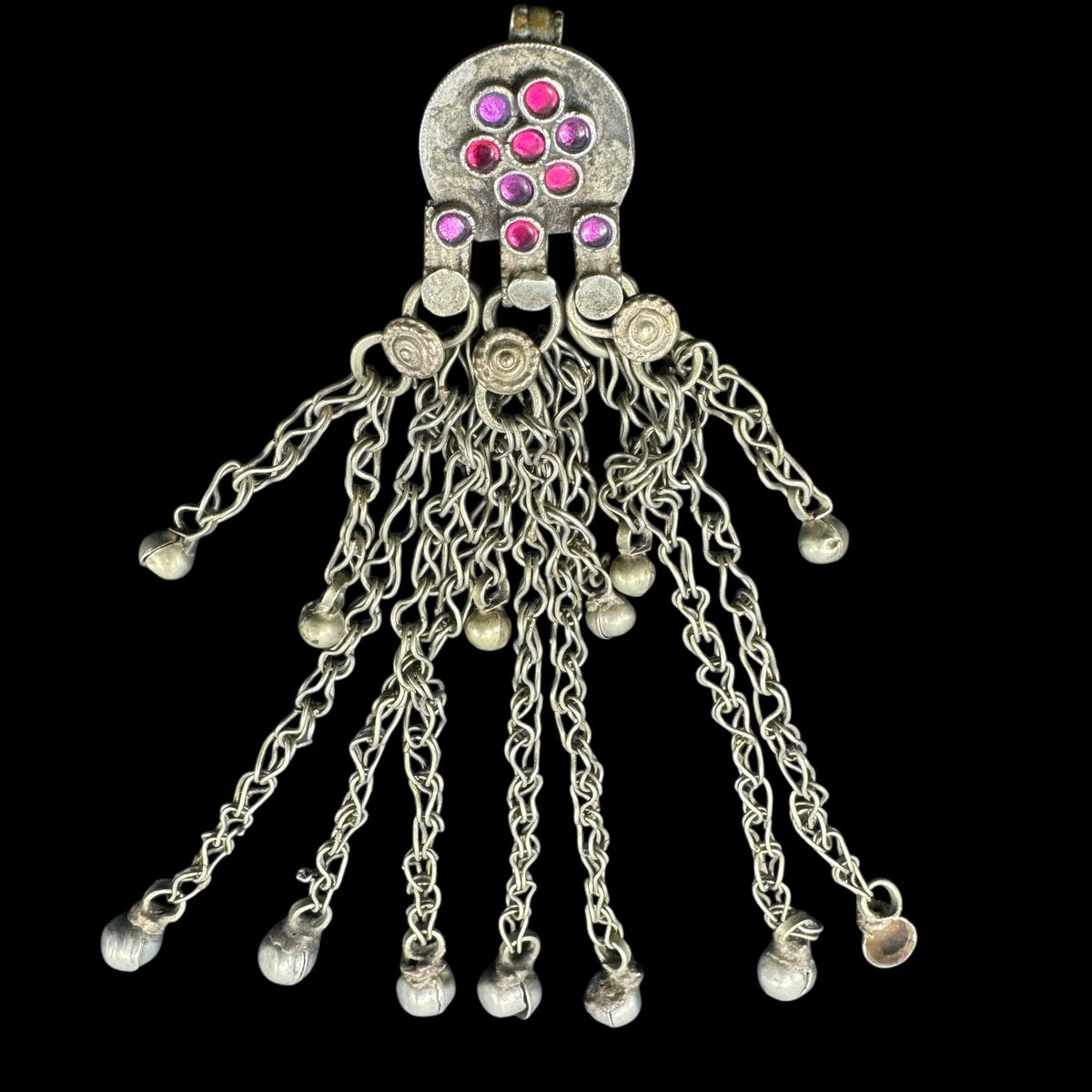 Sinai Bedouin Temporal Ornament with Pink Glass and Long Dangles - Rita Okrent Collection (P965)