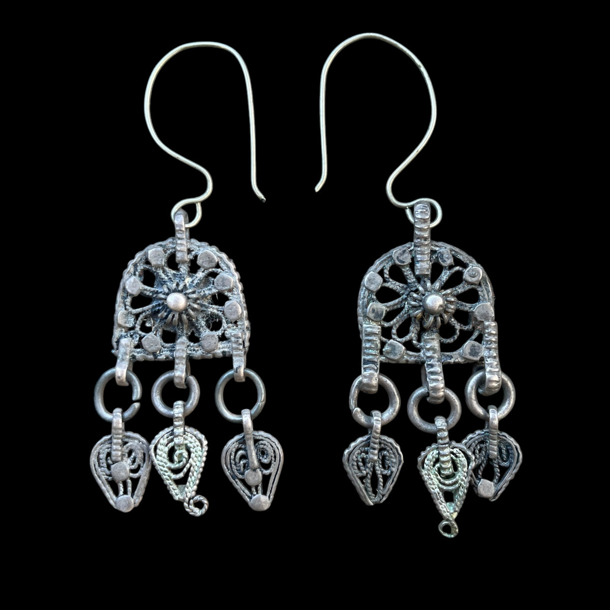 Vintage Yemeni Silver Earrings with Dangles - Rita Okrent Collection (E378)